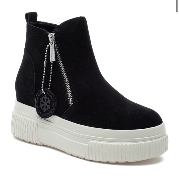 NWT J/SLIDES WYONA Black Suede Waterproof Hidden Wedge Sneaker Bootie - Picture 2 of 14